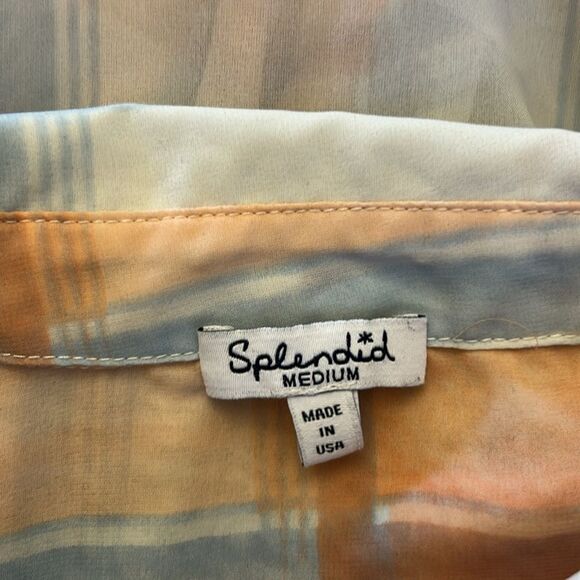 Splendid Orange and Blue Plaid sheer Button-Up blouse Size M EUC - Picture 7 of 8